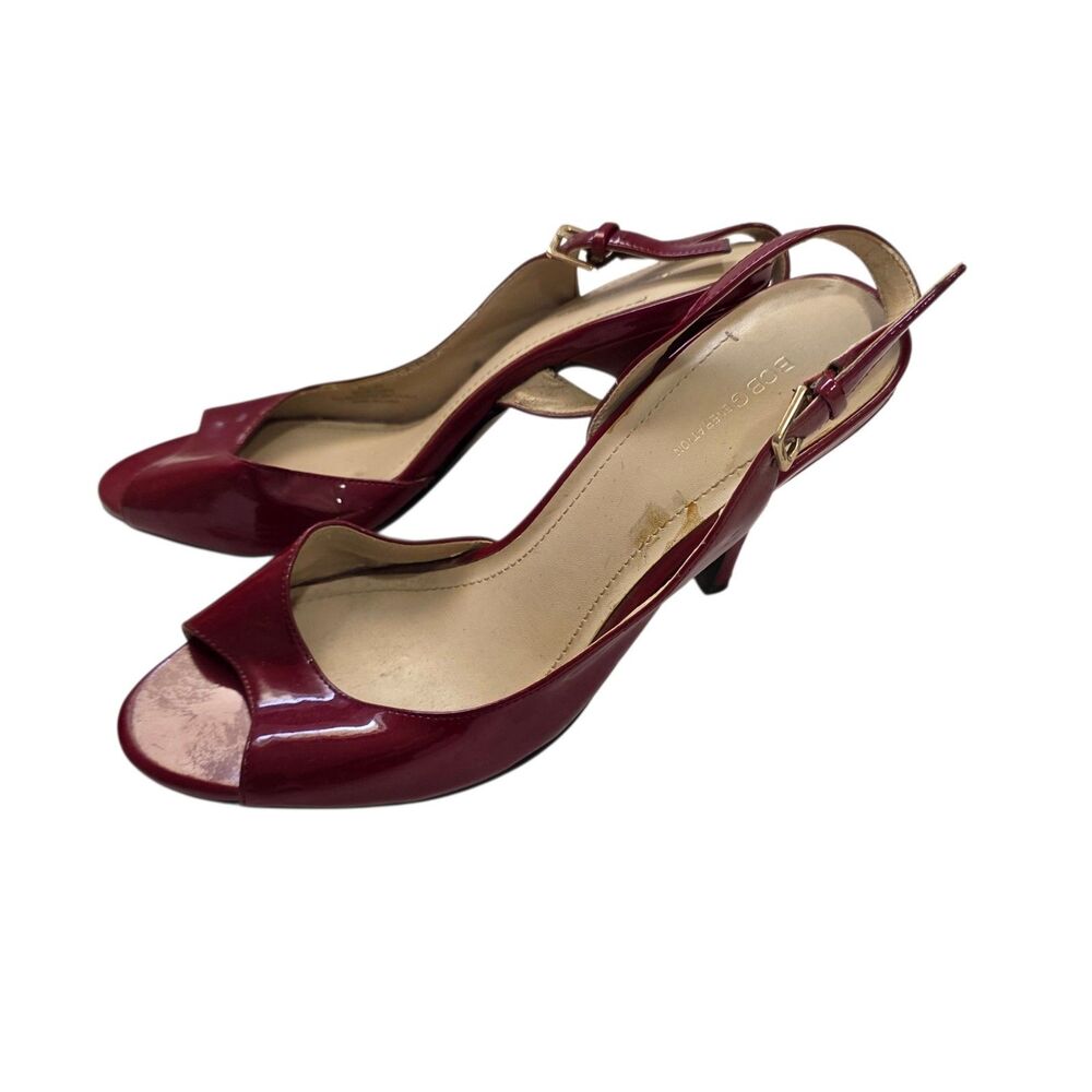 BCBGeneration Burgundy Patent Slingback Peep Toe Heels Womens 9.5 Red Pumps